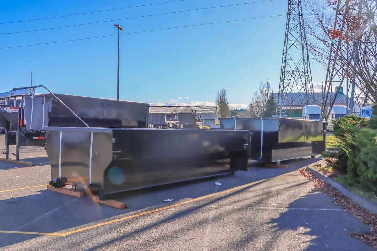 Roll-off dumpster ready for waste disposal at job site for 2 Yard Dumpster Rental in Upper Freehold
